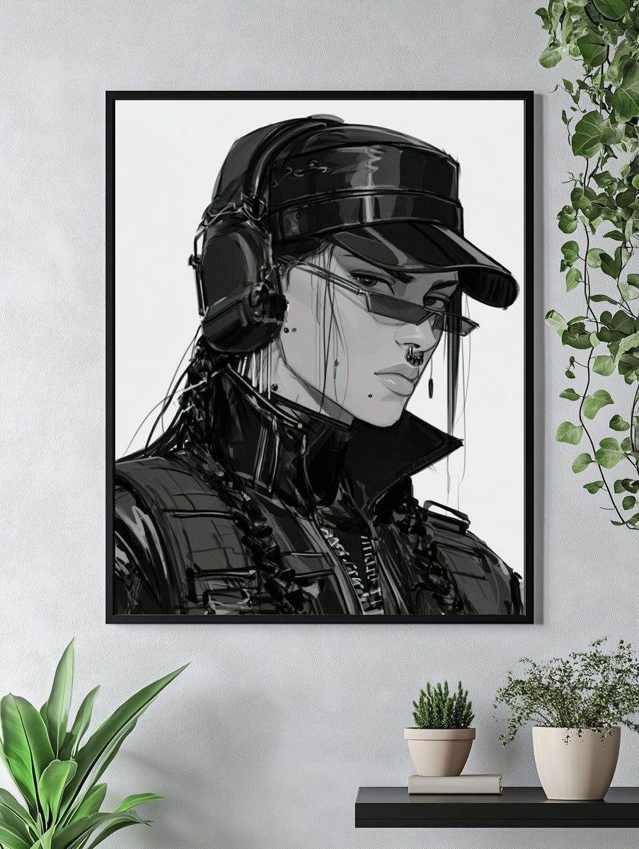 Cyberpunk Portrait Illustration Poster. — room view 4
