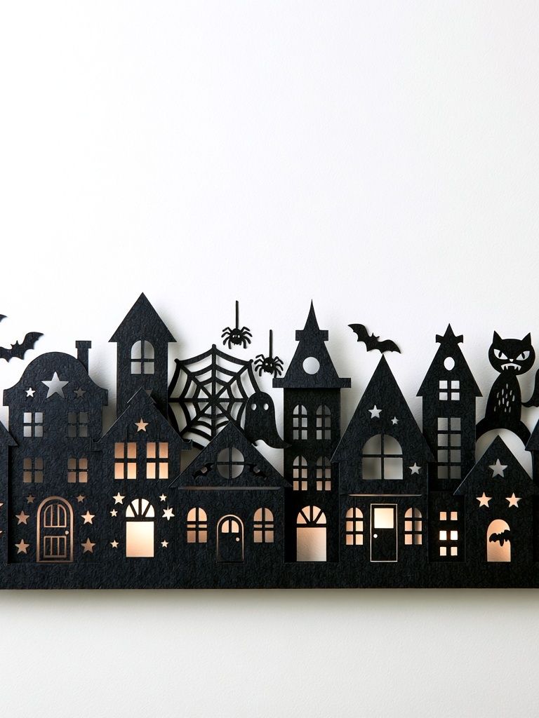 Haunted Halloween Village Illustration Print. poster detail