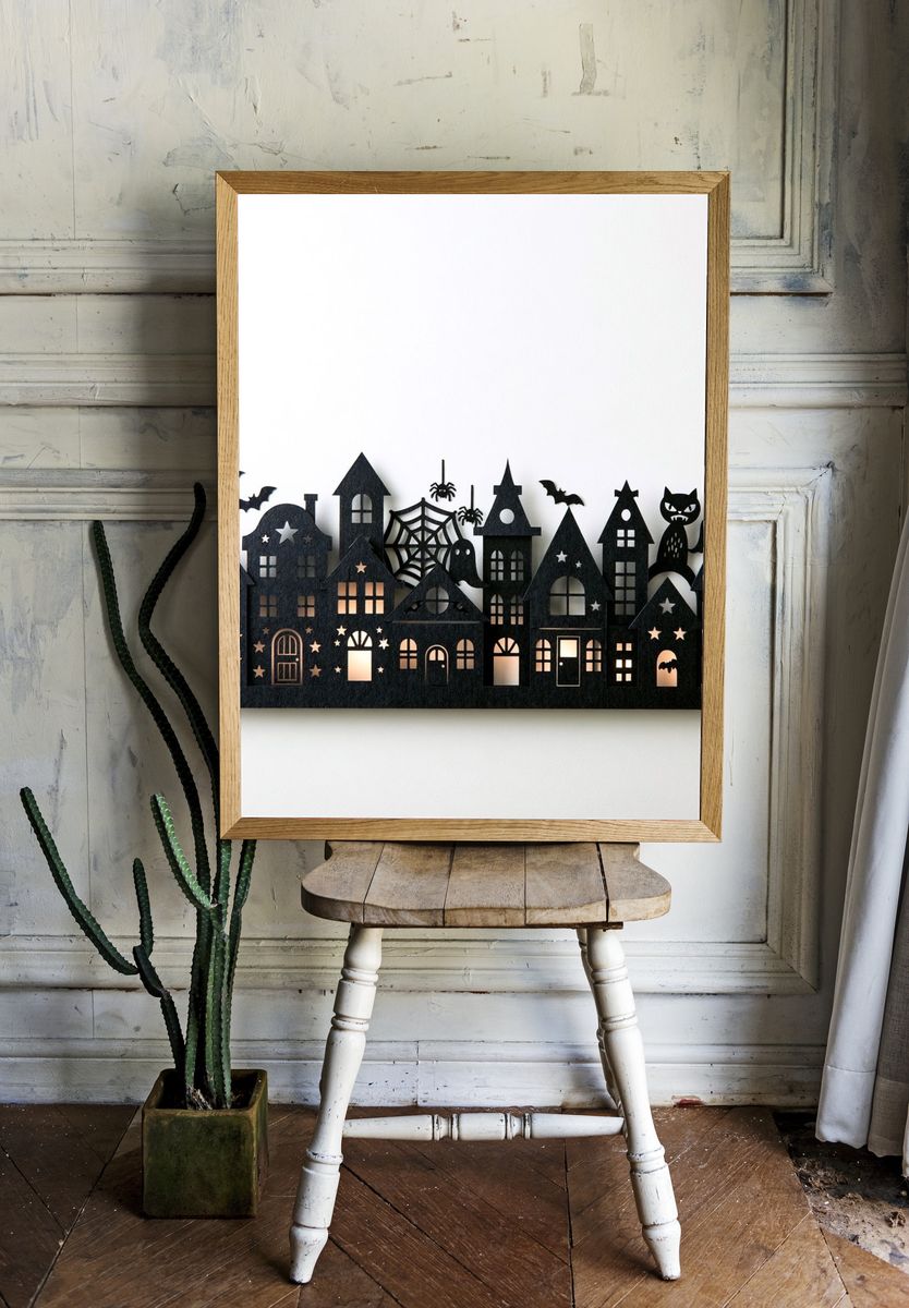Haunted Halloween Village Illustration Print. — room view 1