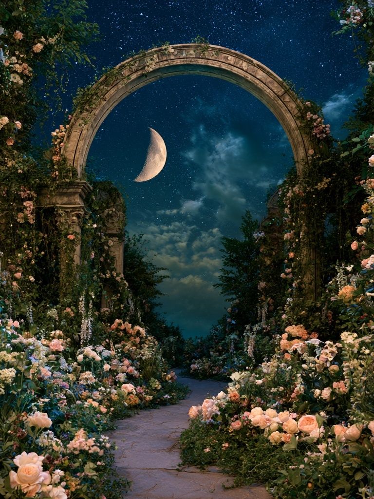 Moonlit Floral Arch Poster. poster — illustration art