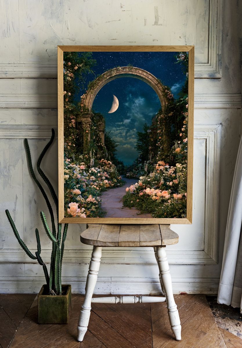 Moonlit Floral Arch Poster. room preview