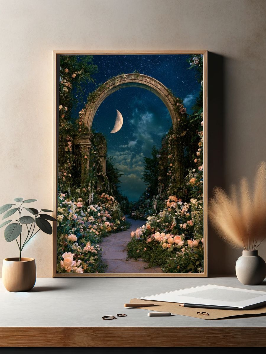 Moonlit Floral Arch Poster. — room view 2
