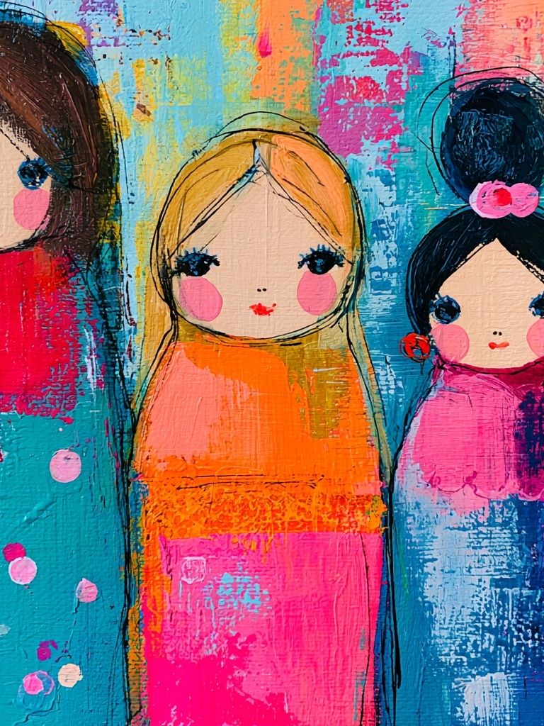 Colorful Doll Girls Illustration Poster. poster detail