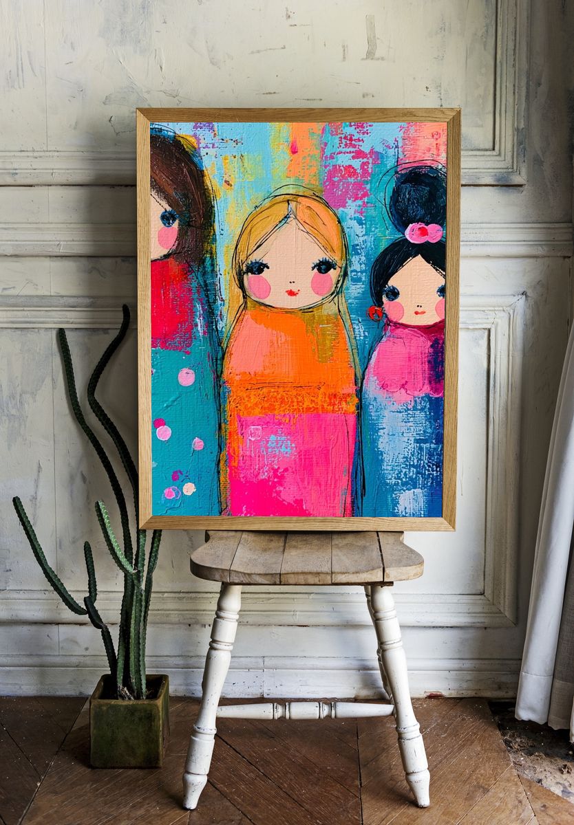 Colorful Doll Girls Illustration Poster. room preview