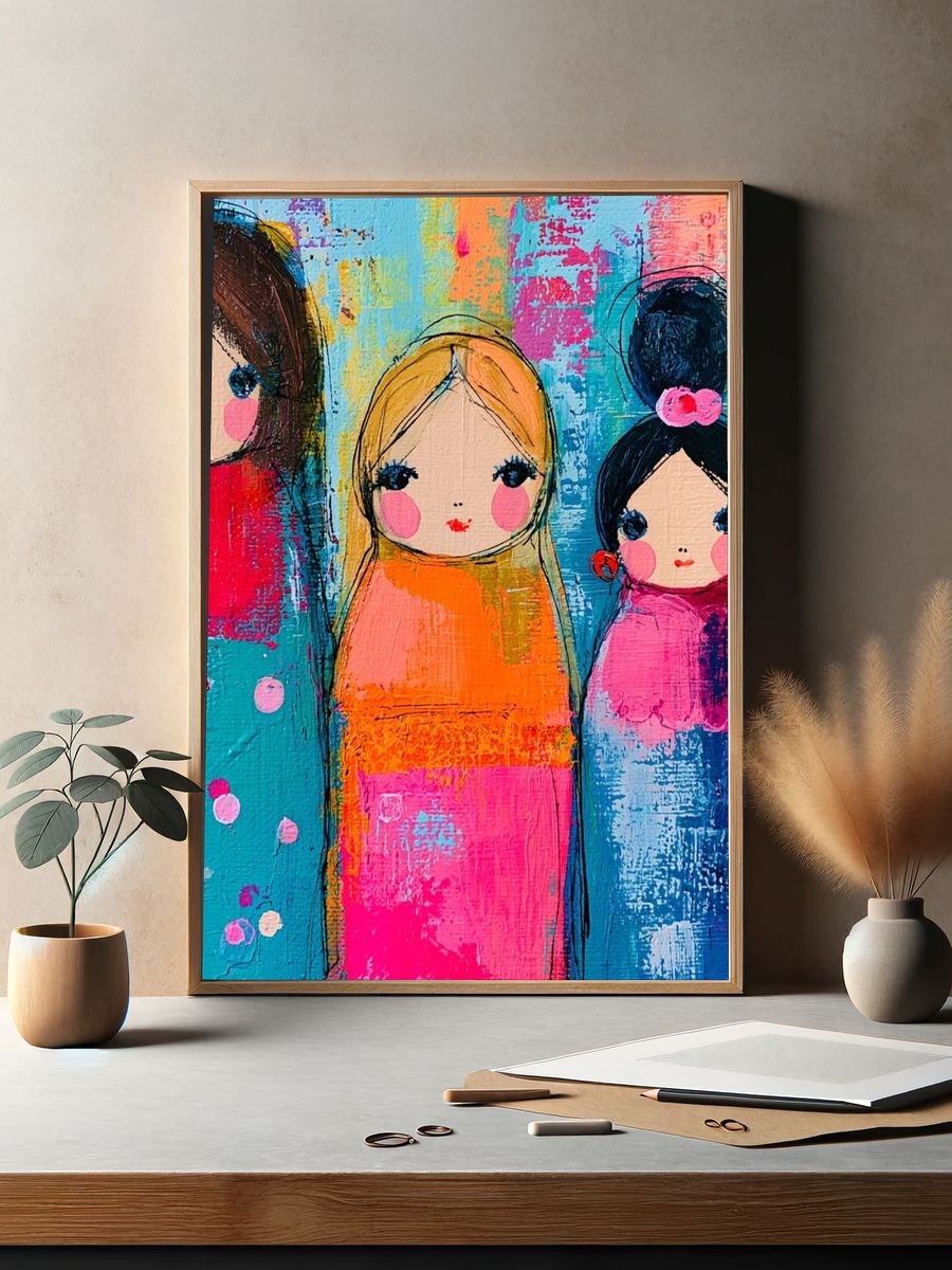 Colorful Doll Girls Illustration Poster. — room view 2