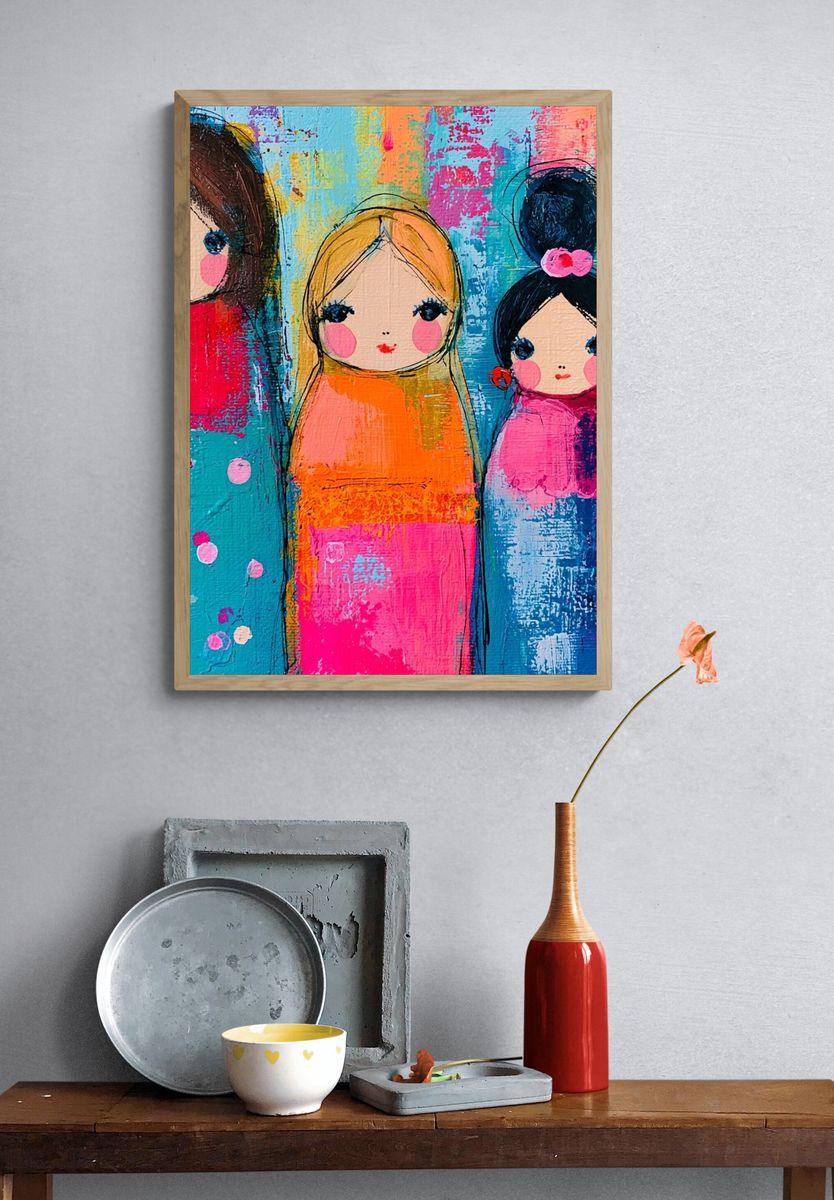 Colorful Doll Girls Illustration Poster. — room view 3