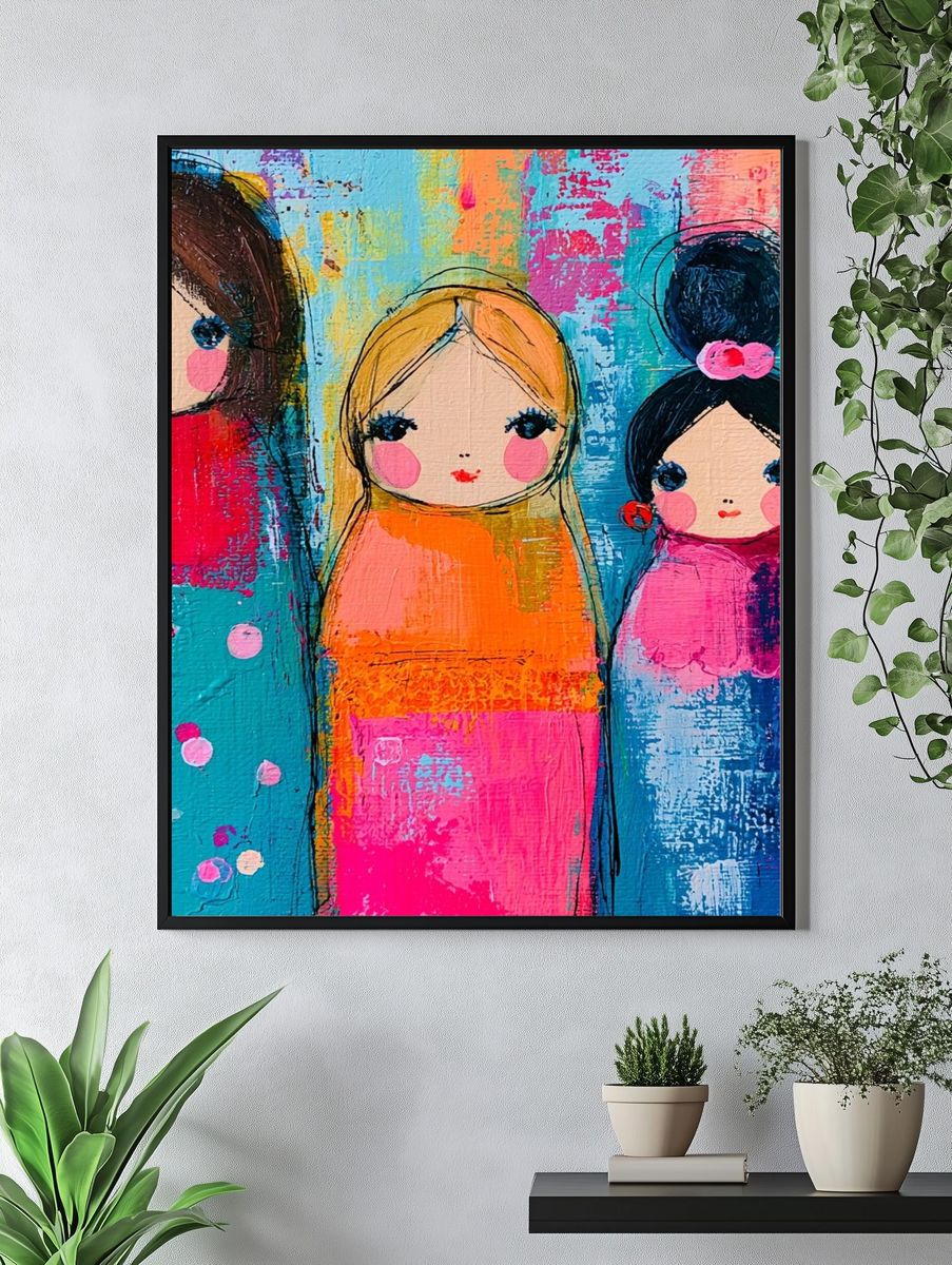 Colorful Doll Girls Illustration Poster. — room view 4