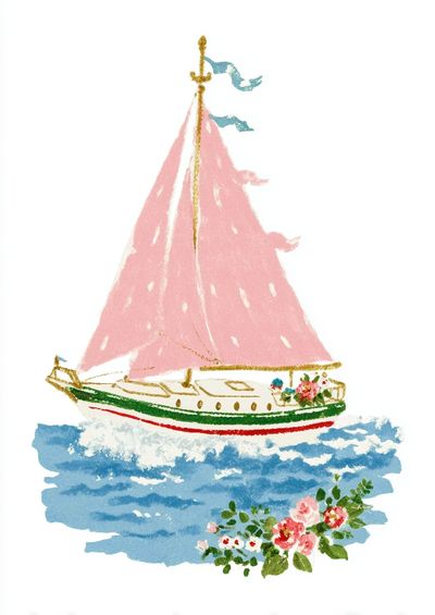 Pink Sailboat Watercolor Print. poster print