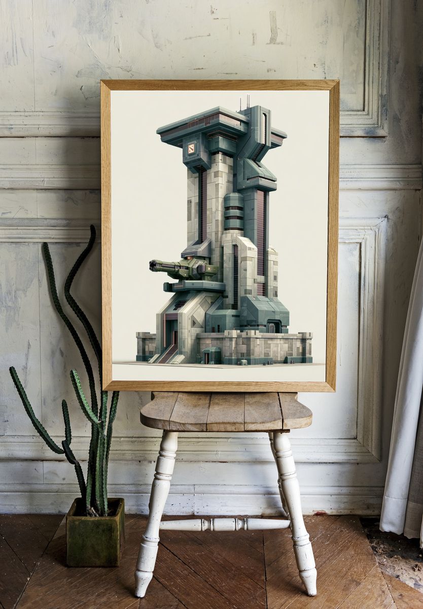Futuristic Fortress Tower Print. room preview