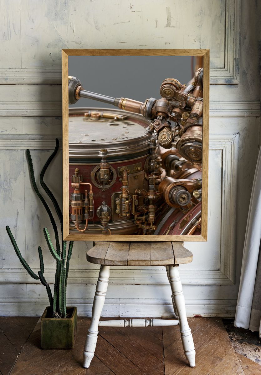 Steampunk Mechanical Drum Print. — room view 1