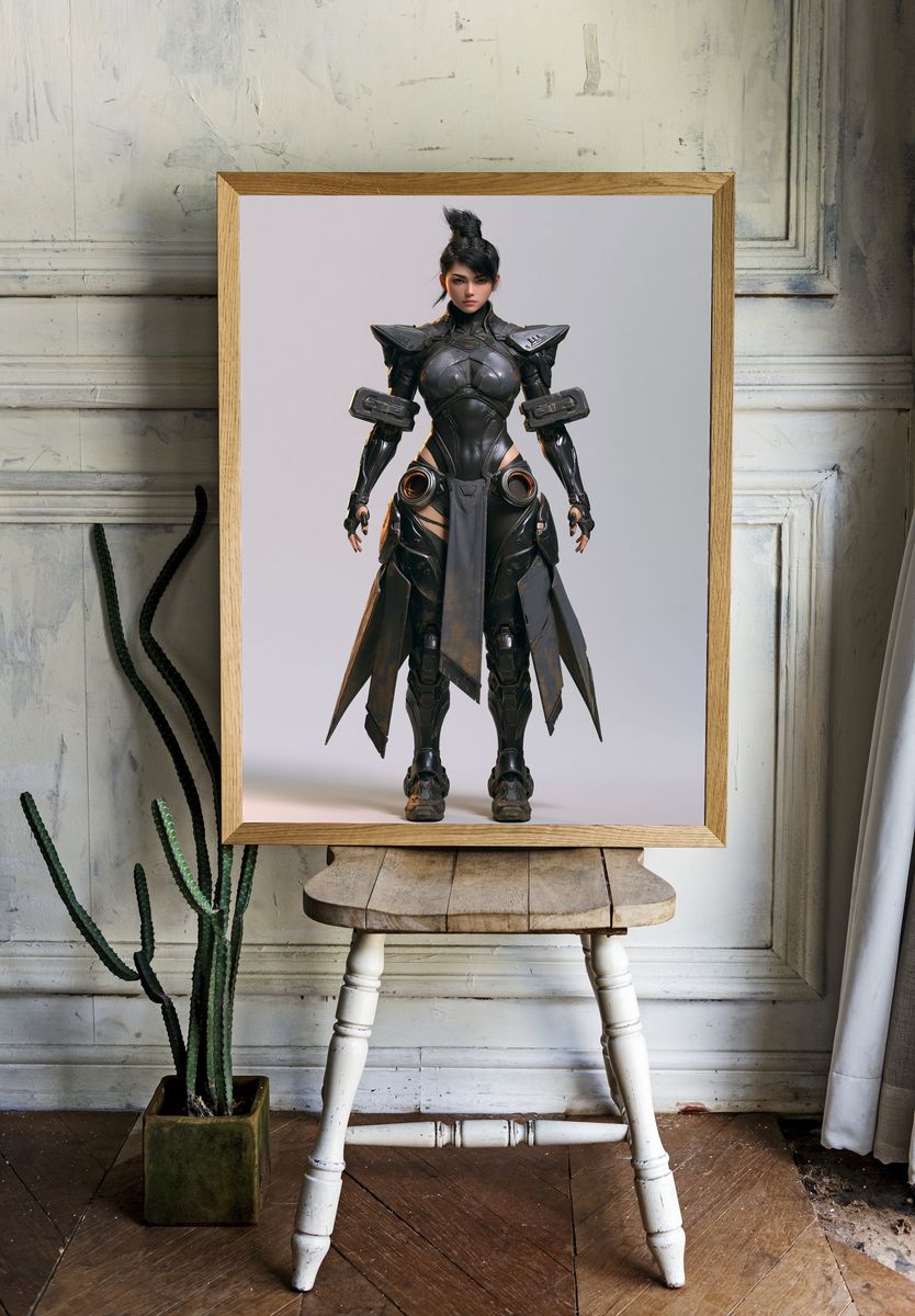 Cyberpunk Warrior Portrait Print. — room view 1