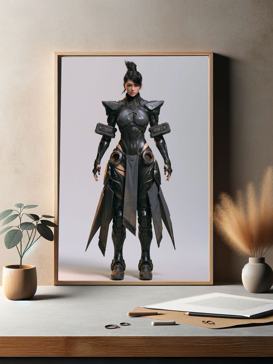 Cyberpunk Warrior Portrait Print. — room view 2