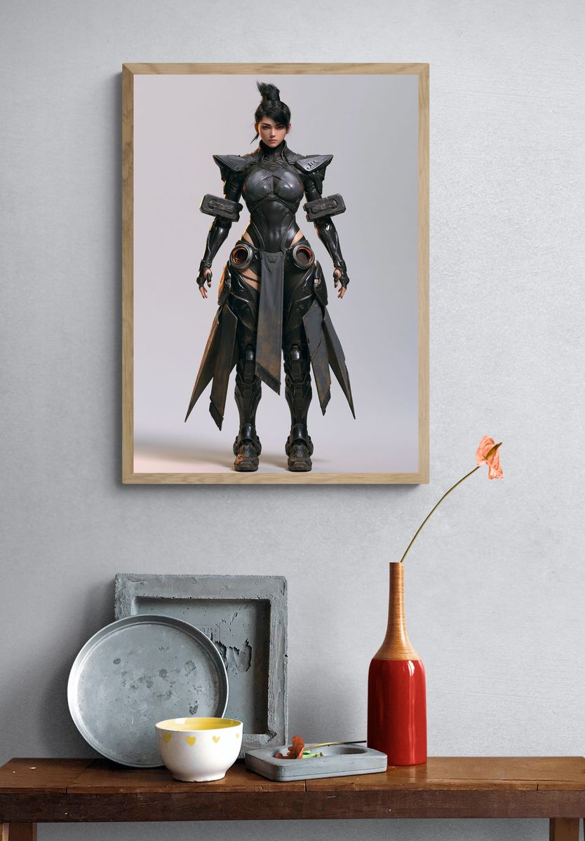 Cyberpunk Warrior Portrait Print. — room view 3