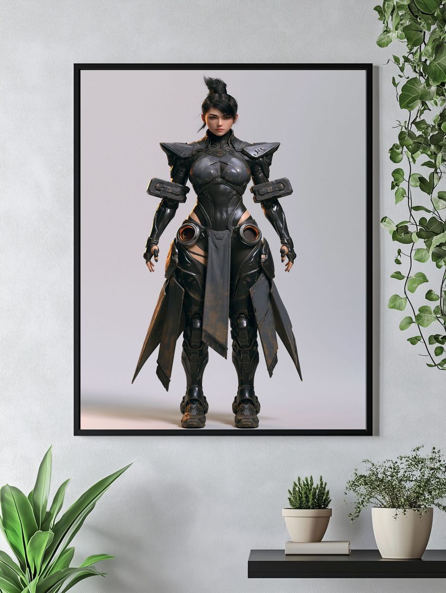 Cyberpunk Warrior Portrait Print. — room view 4