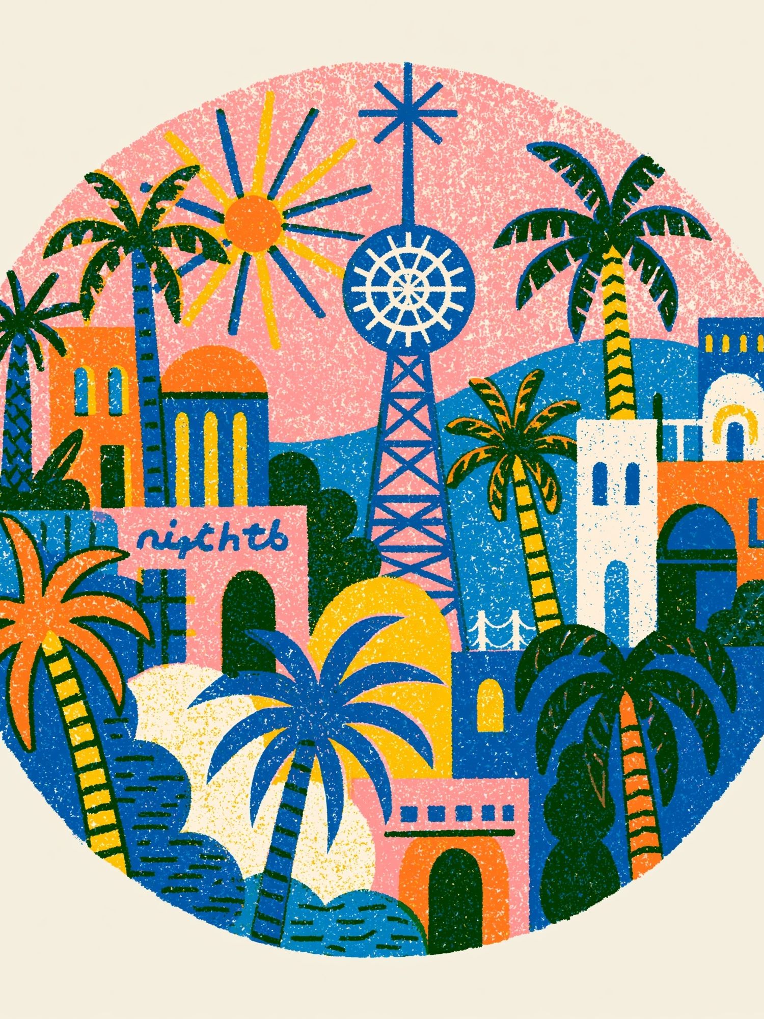 Tropical Cityscape Illustration Poster. poster detail