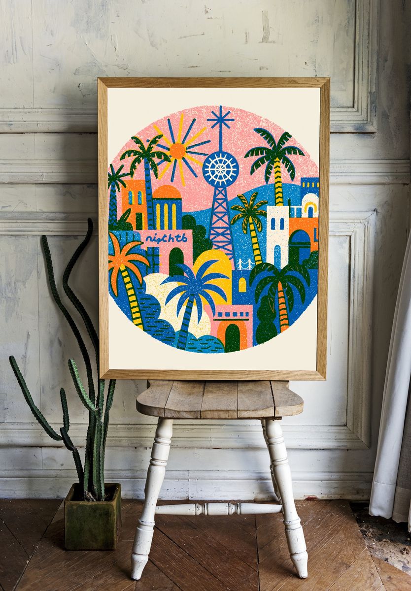 Tropical Cityscape Illustration Poster. room preview