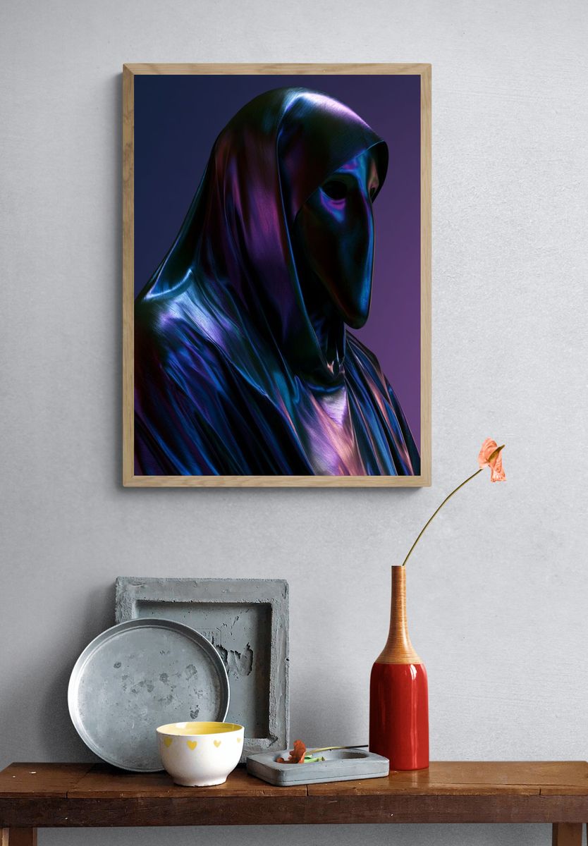Hooded Mask Portrait Poster. — room view 3