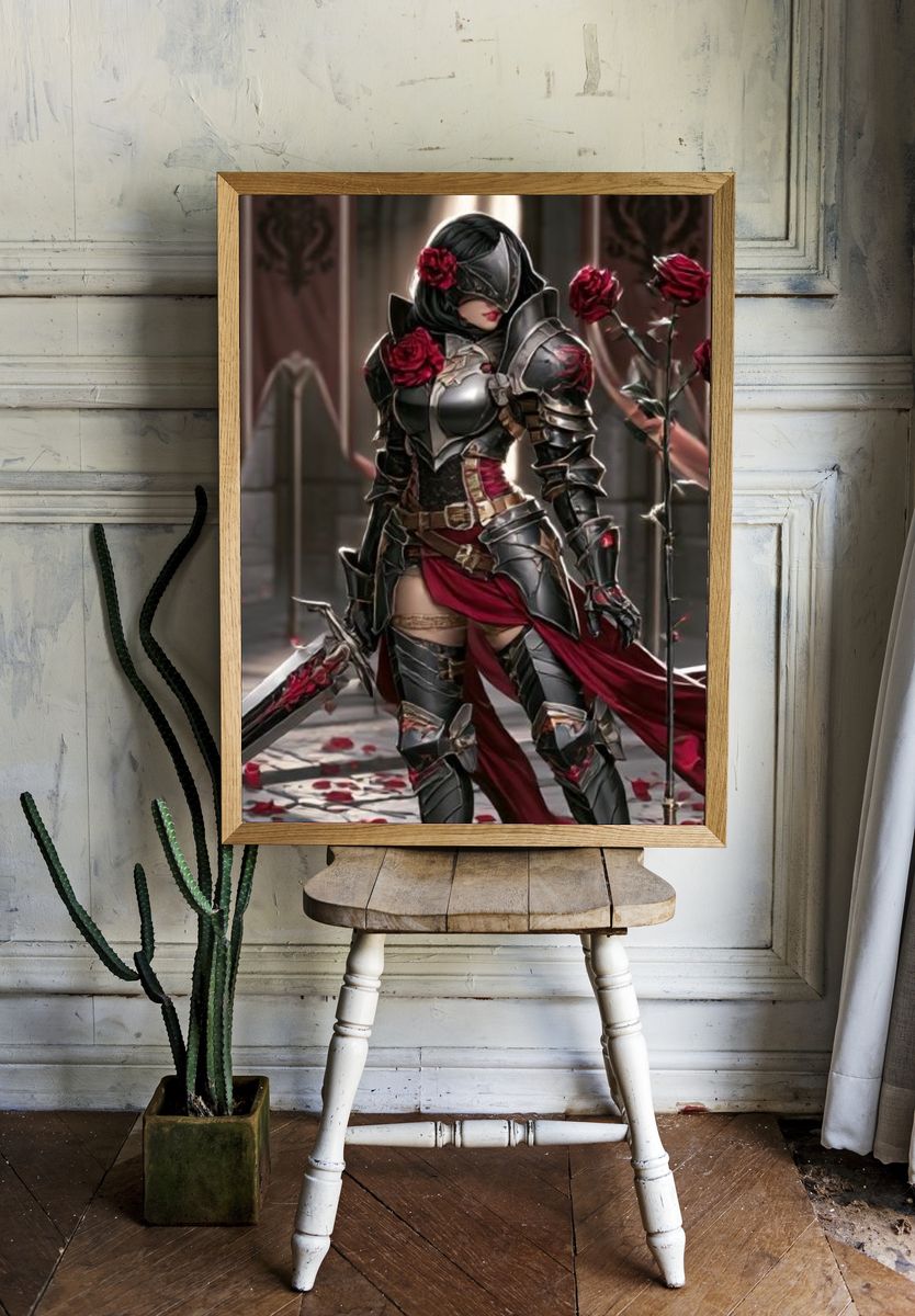 Armored Rose Warrior Illustration Poster. — room view 1