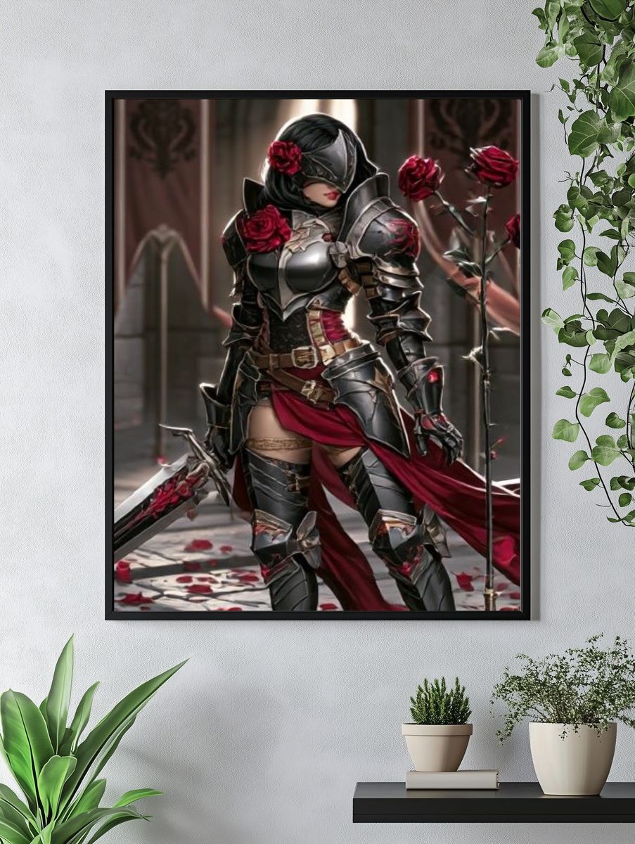 Armored Rose Warrior Illustration Poster. — room view 4