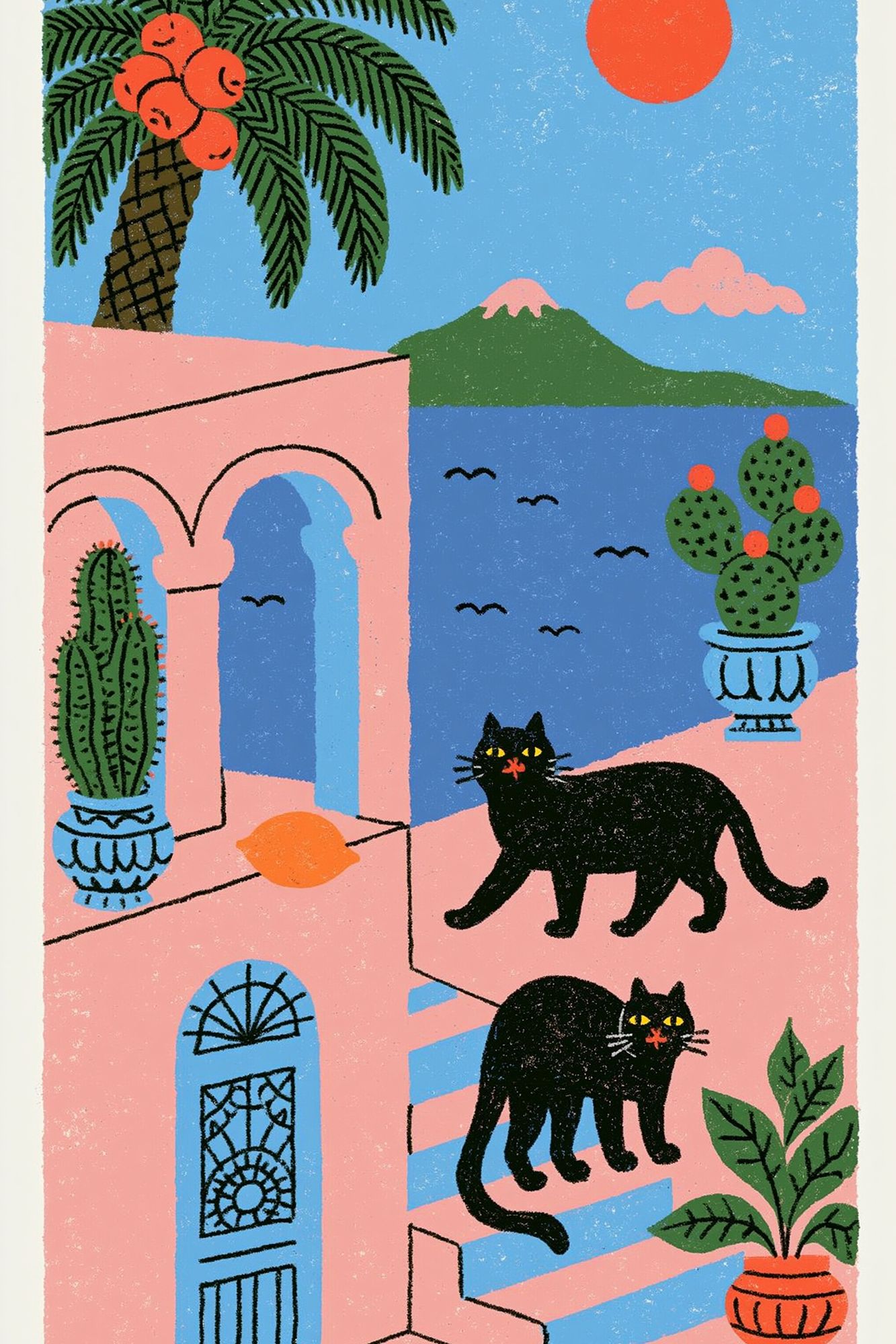 Mediterranean Cats Illustration Poster. poster detail