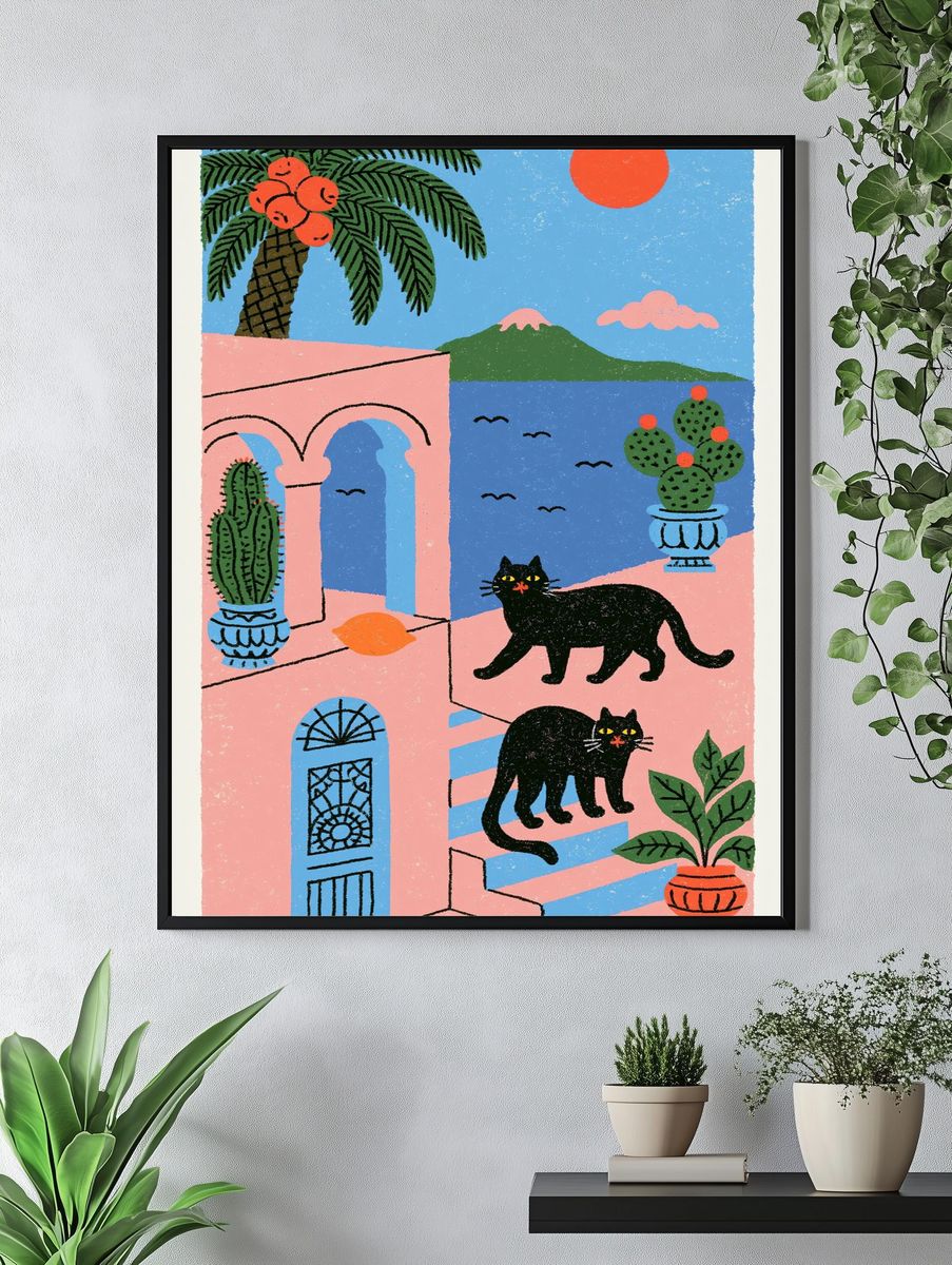 Mediterranean Cats Illustration Poster. — room view 4
