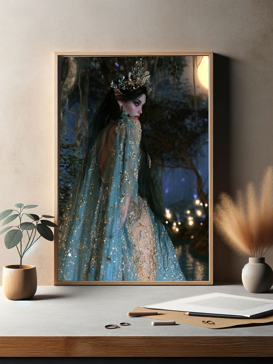 Moonlit Forest Fairy Illustration Poster. — room view 2