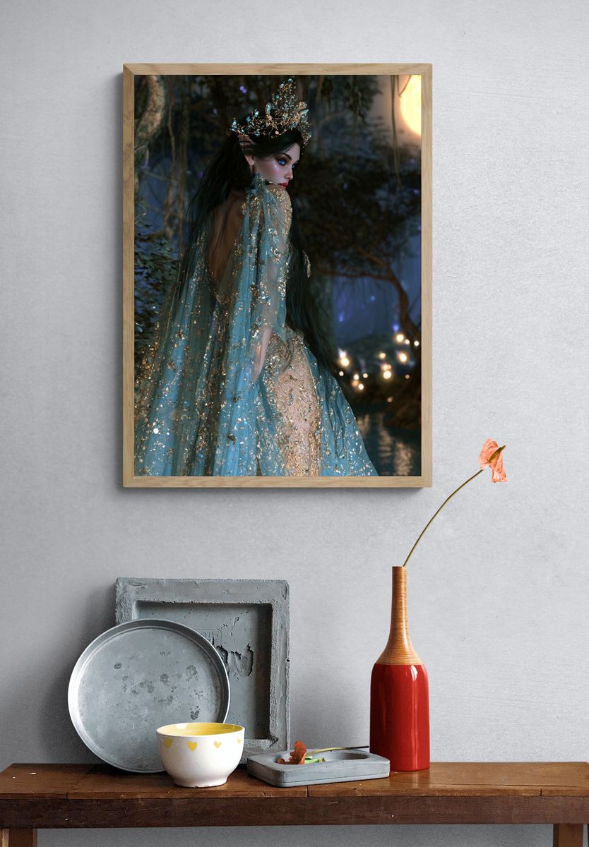 Moonlit Forest Fairy Illustration Poster. — room view 3