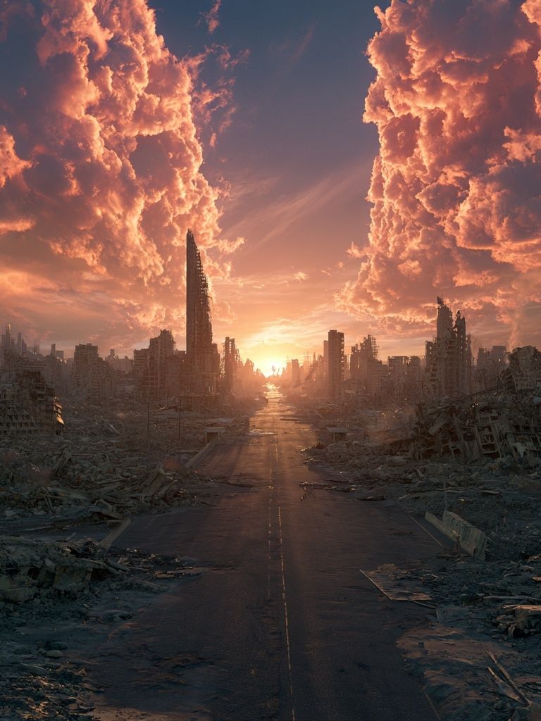 Dystopian City Sunset Poster. poster — illustration art