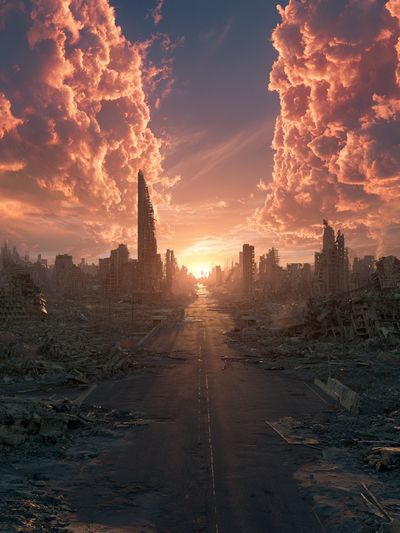 Dystopian City Sunset Poster. poster