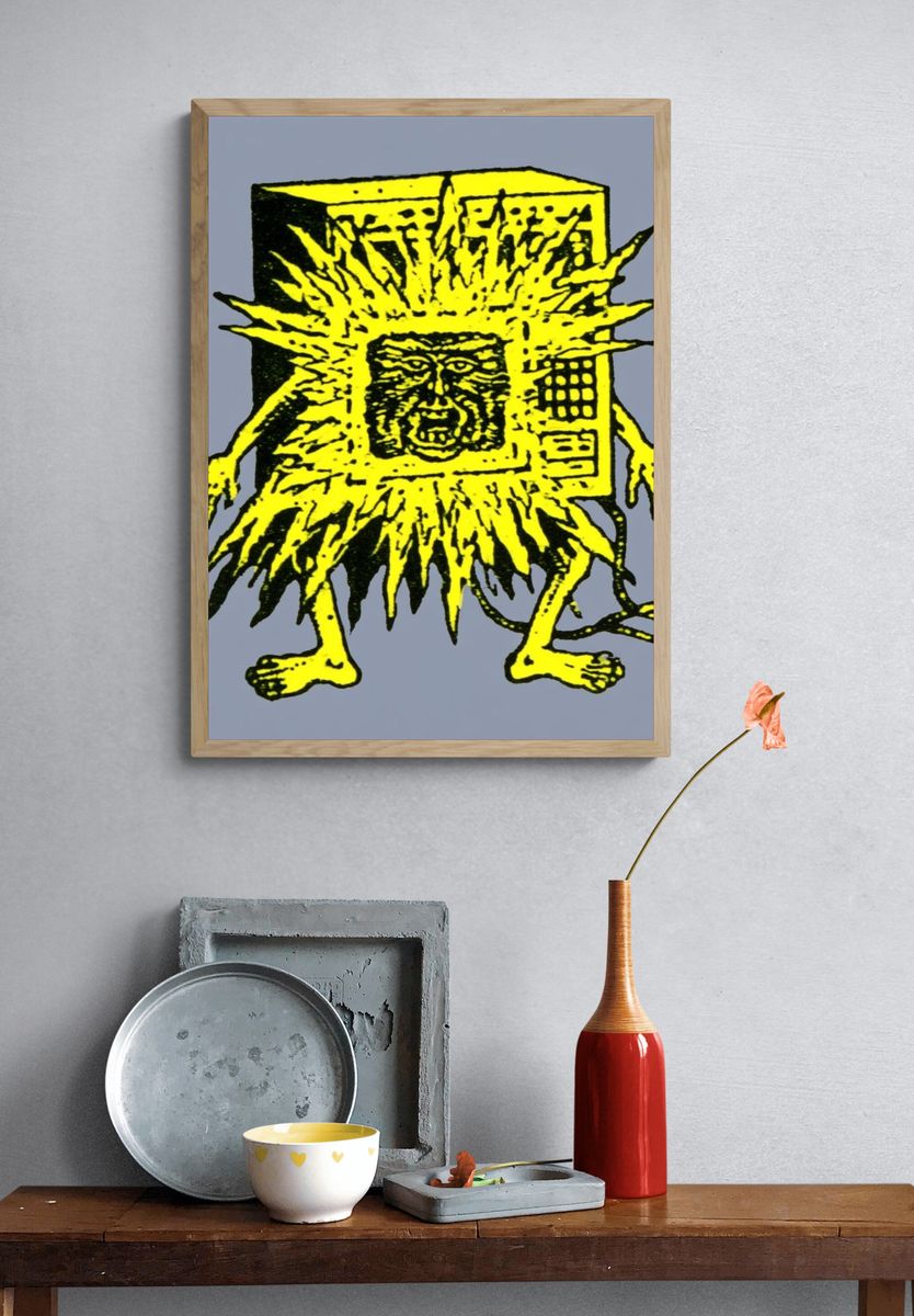 Surreal Yellow Monster Illustration Poster. — room view 3