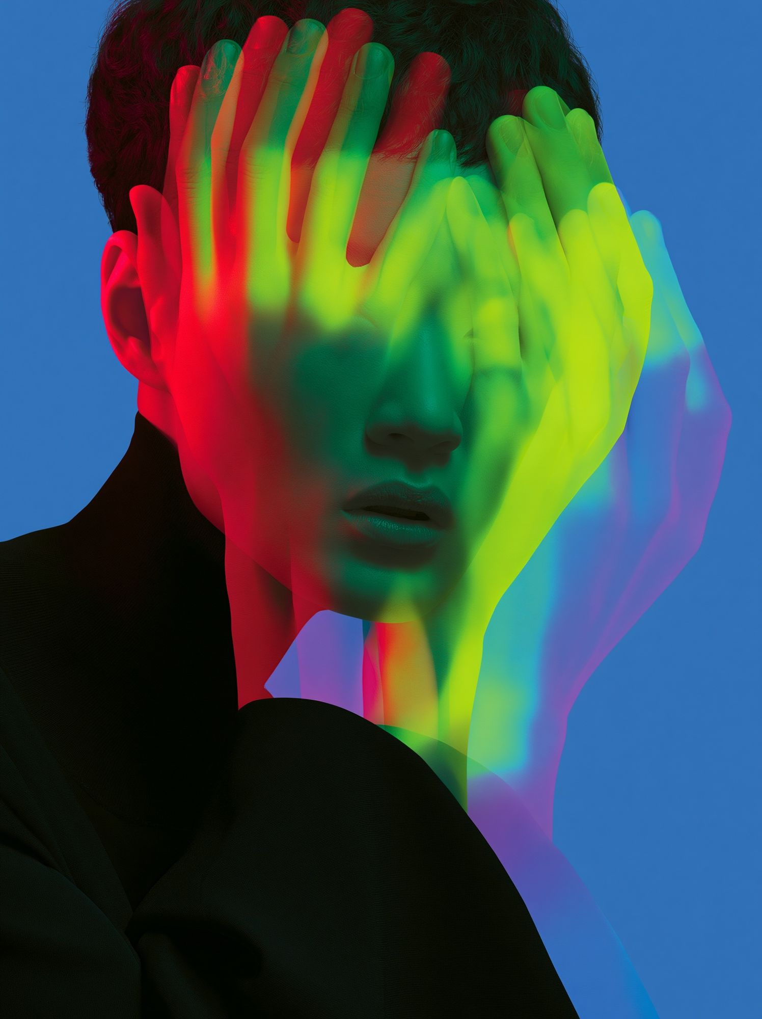 Neon Face Glitch Portrait Print. poster — illustration art