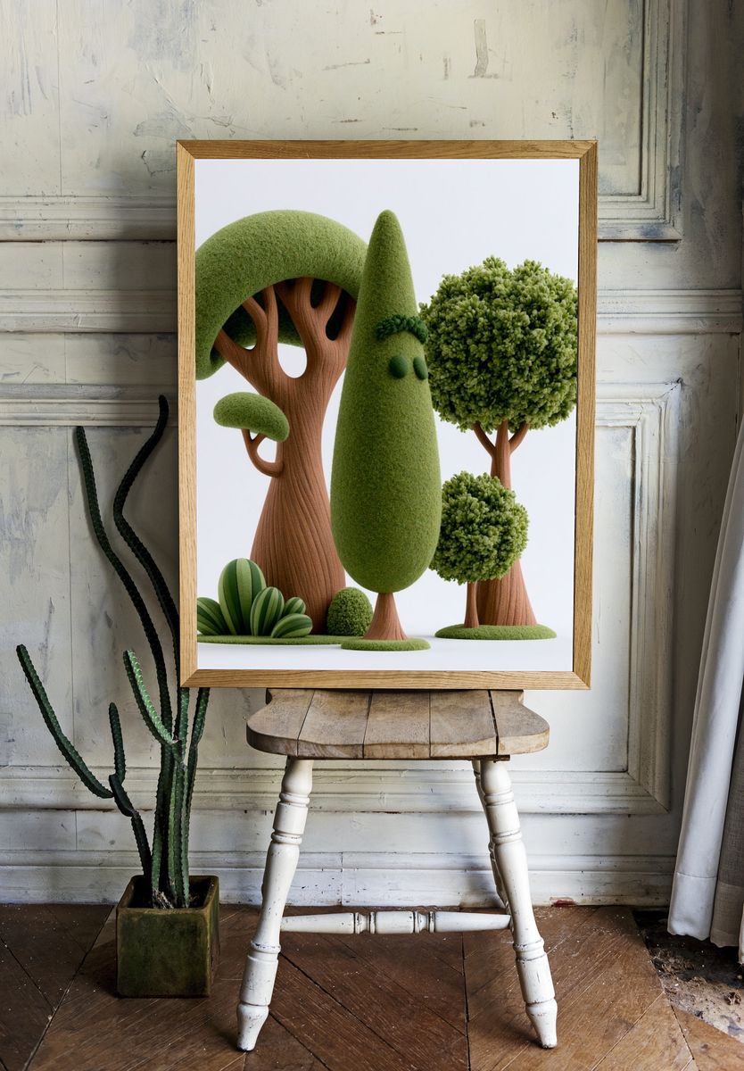 Whimsical Topiary Forest Print. room preview