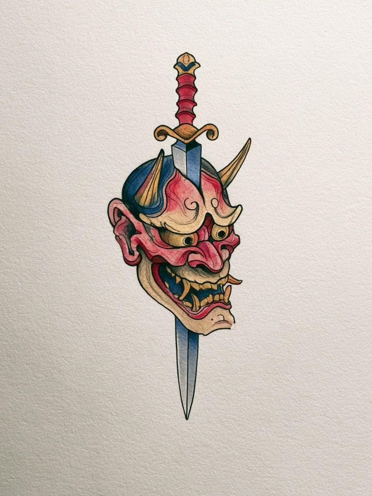 Samurai Demon Mask Illustration Poster. poster — illustration art