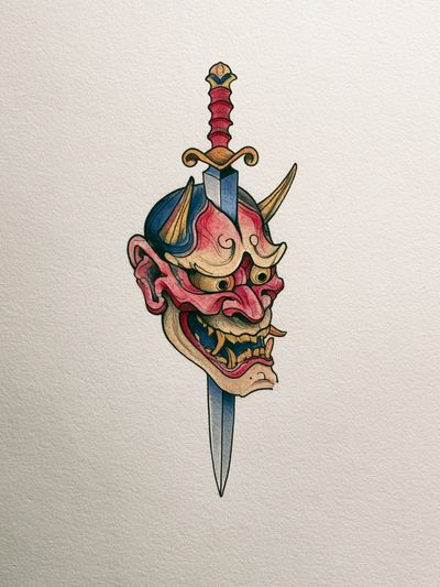 Samurai Demon Mask Illustration Poster.