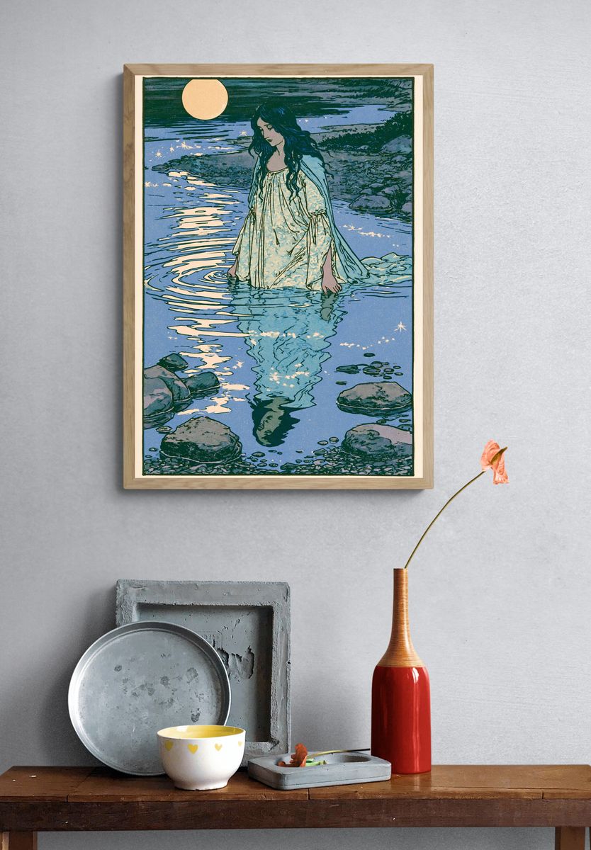 Moonlit River Maiden Illustration Print. — room view 3