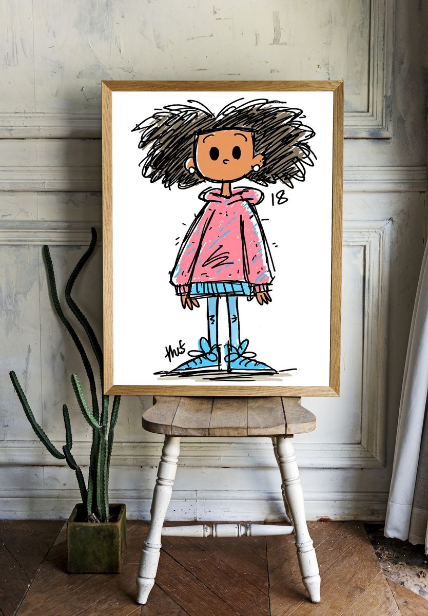 Girl in Pink Hoodie Illustration Poster. — room view 1