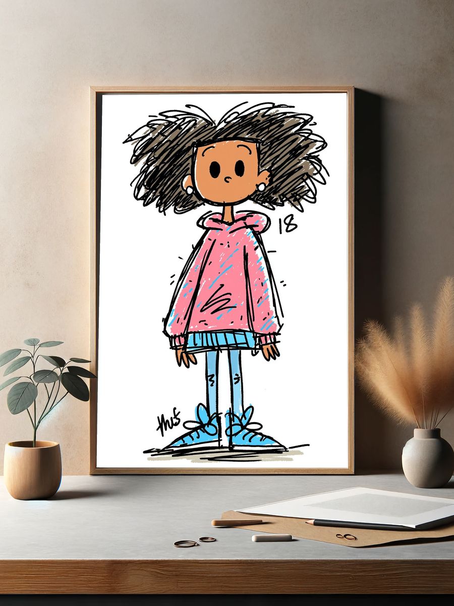Girl in Pink Hoodie Illustration Poster. — room view 2