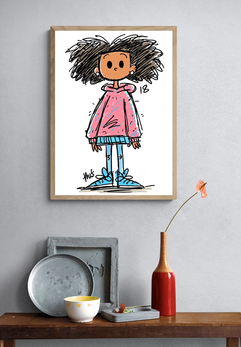 Girl in Pink Hoodie Illustration Poster. — room view 3