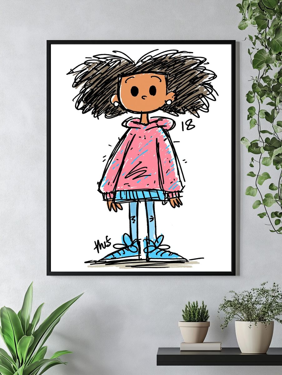 Girl in Pink Hoodie Illustration Poster. — room view 4