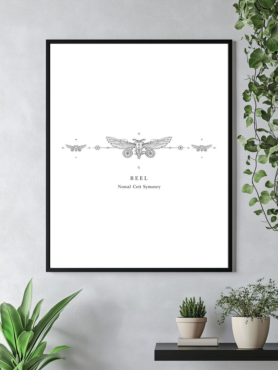 Winged Beetle Line Art Poster. — room view 4