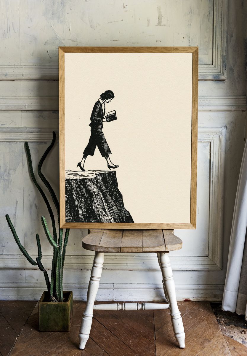 Woman on Cliff Ink Print. — room view 1