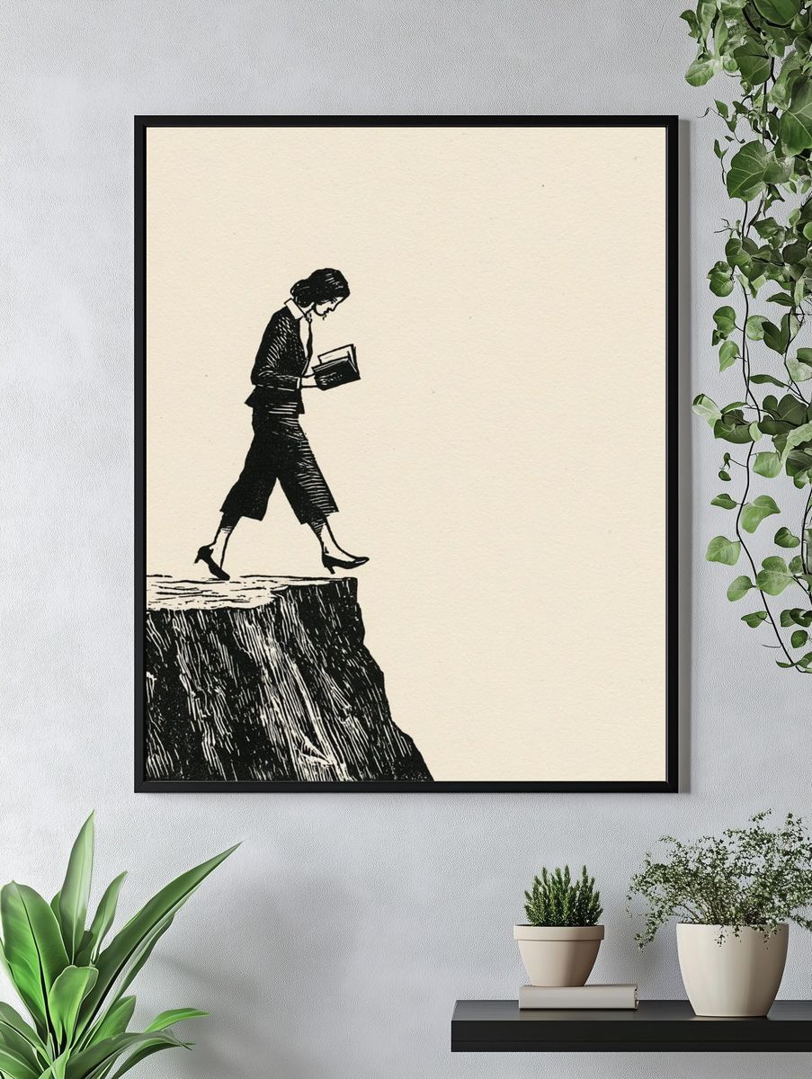 Woman on Cliff Ink Print. — room view 4