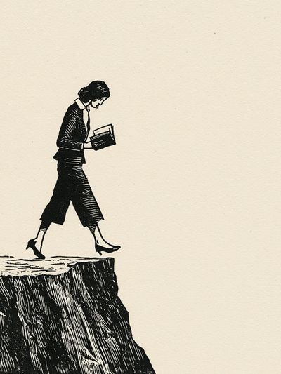 Woman on Cliff Ink Print. poster