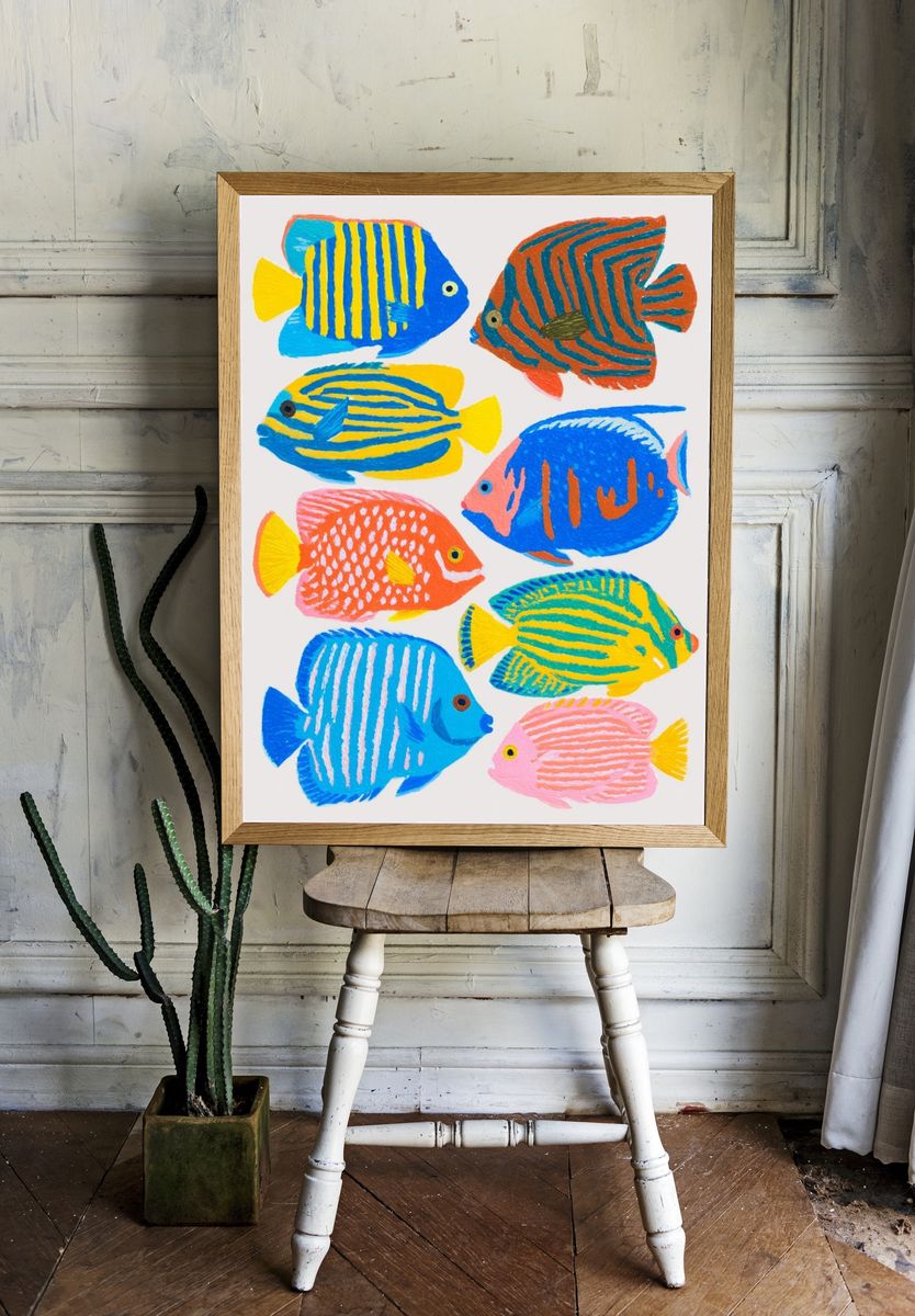 Colorful Tropical Fish Illustration Poster. — room view 1