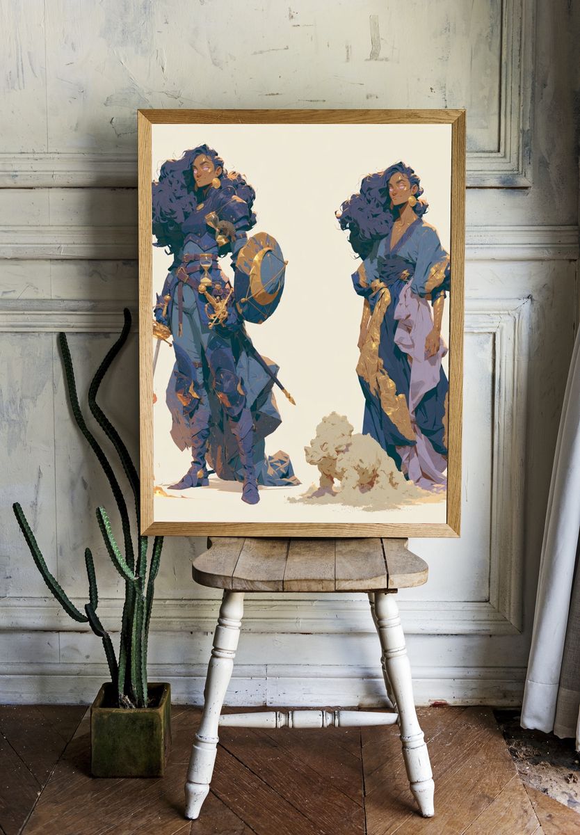 Mythic Warrior Duo Illustration Poster. — room view 1