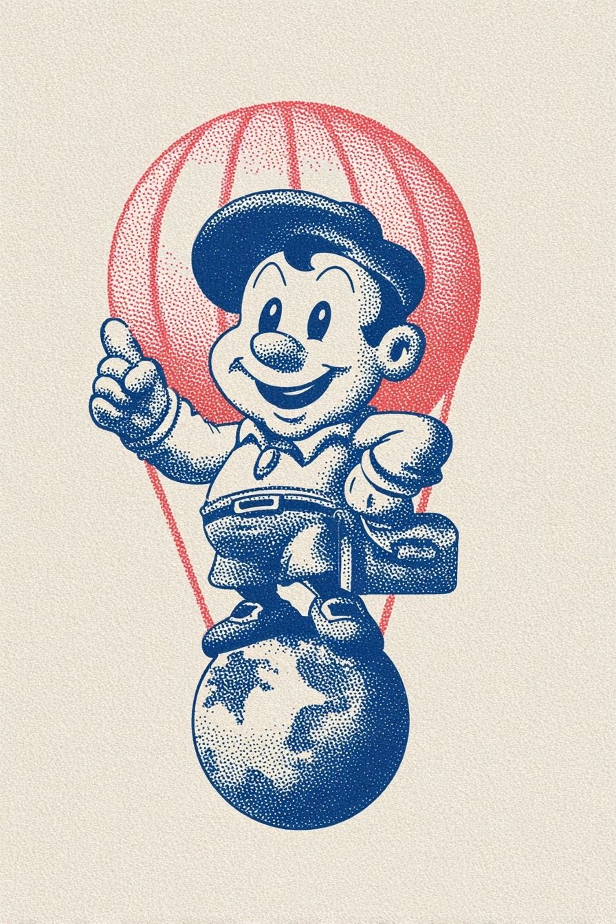 Retro Boy on Globe Poster. poster detail