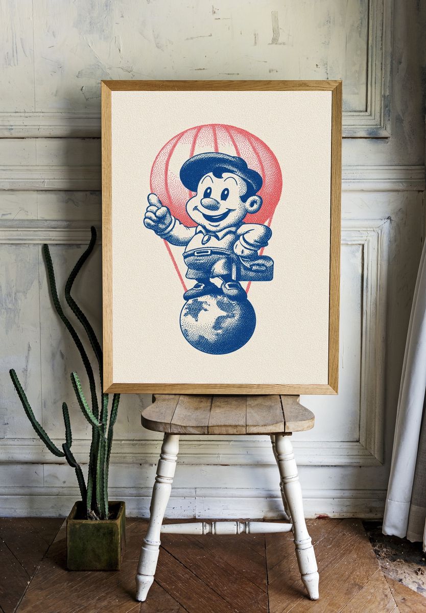 Retro Boy on Globe Poster. — room view 1