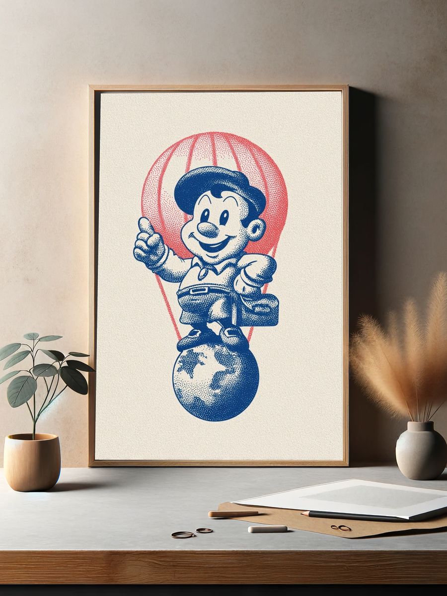 Retro Boy on Globe Poster. — room view 2