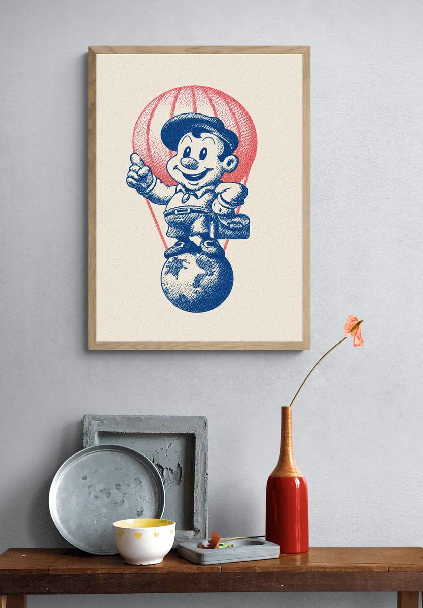 Retro Boy on Globe Poster. — room view 3