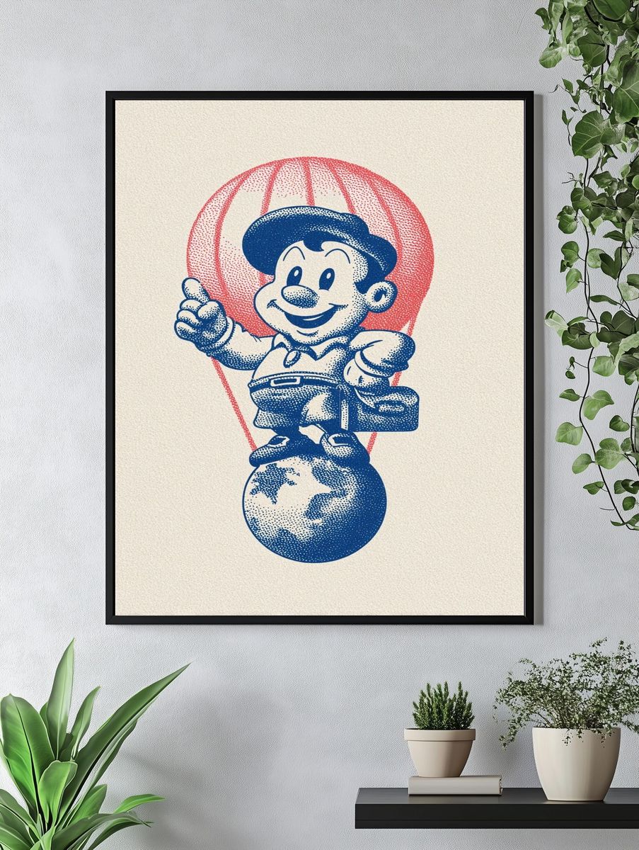 Retro Boy on Globe Poster. — room view 4